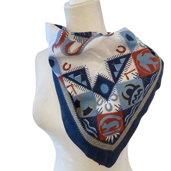 Vintage Aztec Southwestern Cotton Blend Native American Print Bandana Scarf - Picture 7 of 7